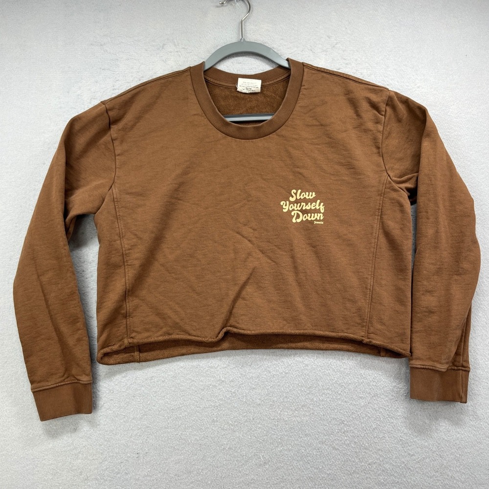 Slow‎ Yourself Down Sweatshirt Womens S Brown Organic Cotton Cropped Casual Logo